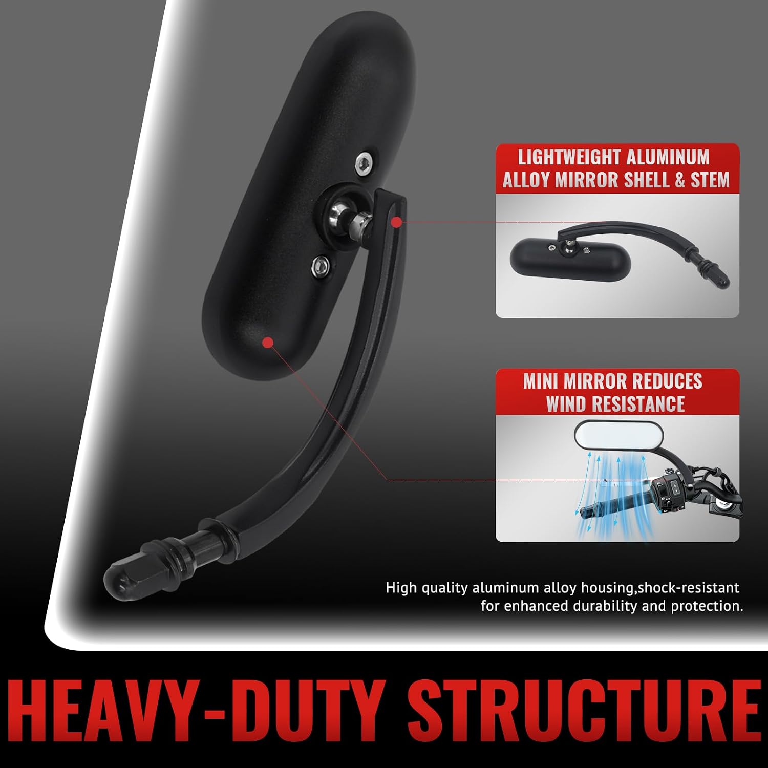 Motorcycle Mirrors for Handlebars, Oval Shape Black Rearview Motorcycle Mirrors Compatible with Harley Road King, Softail, Street Glide, Electra, Sportster, Dyna and More