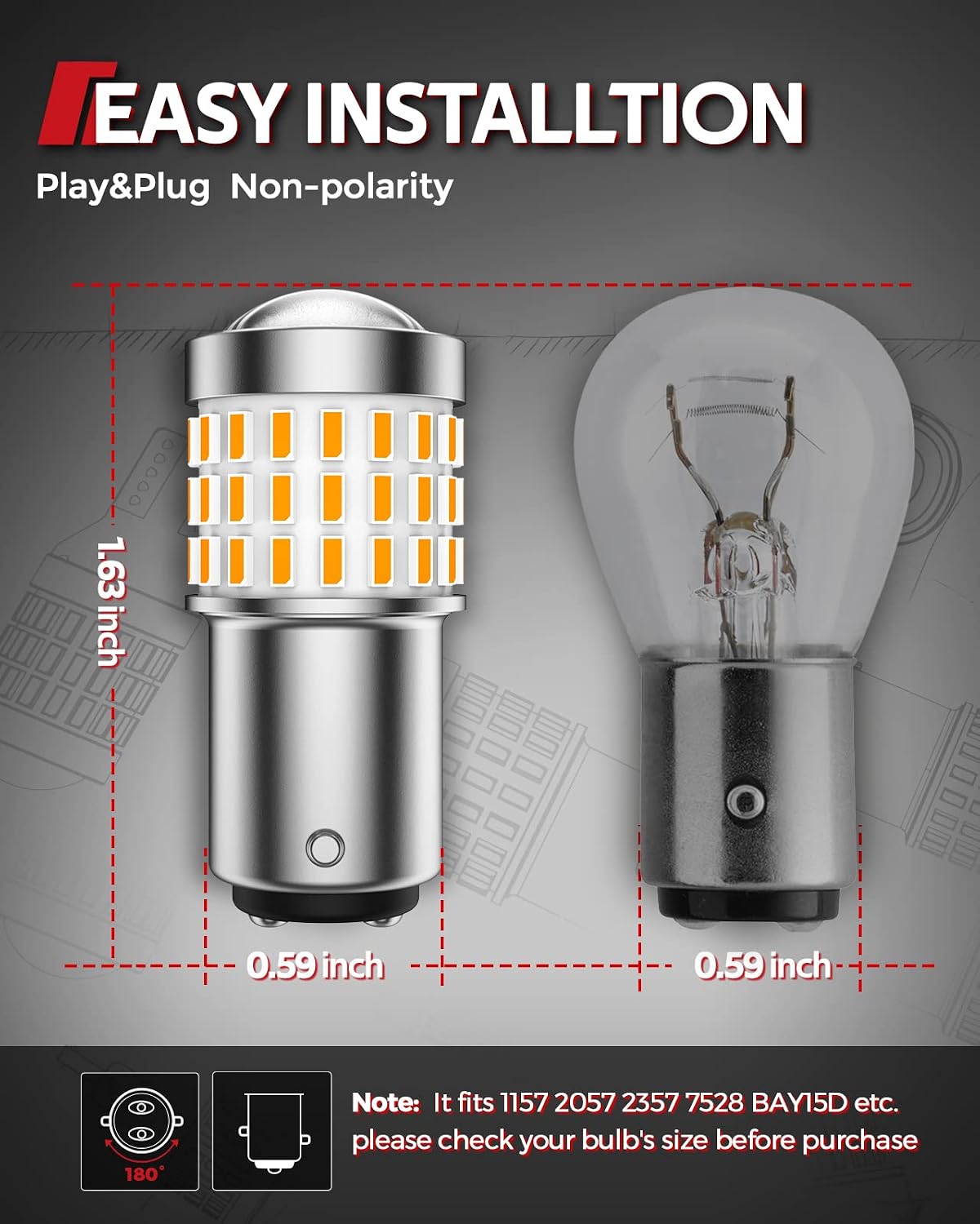Torchbeam 1157 Amber LED Car Bulbs, 2pcs - Full Brightness, Ultra Bright, Wide Application, Long Lifespan, Easy Installation