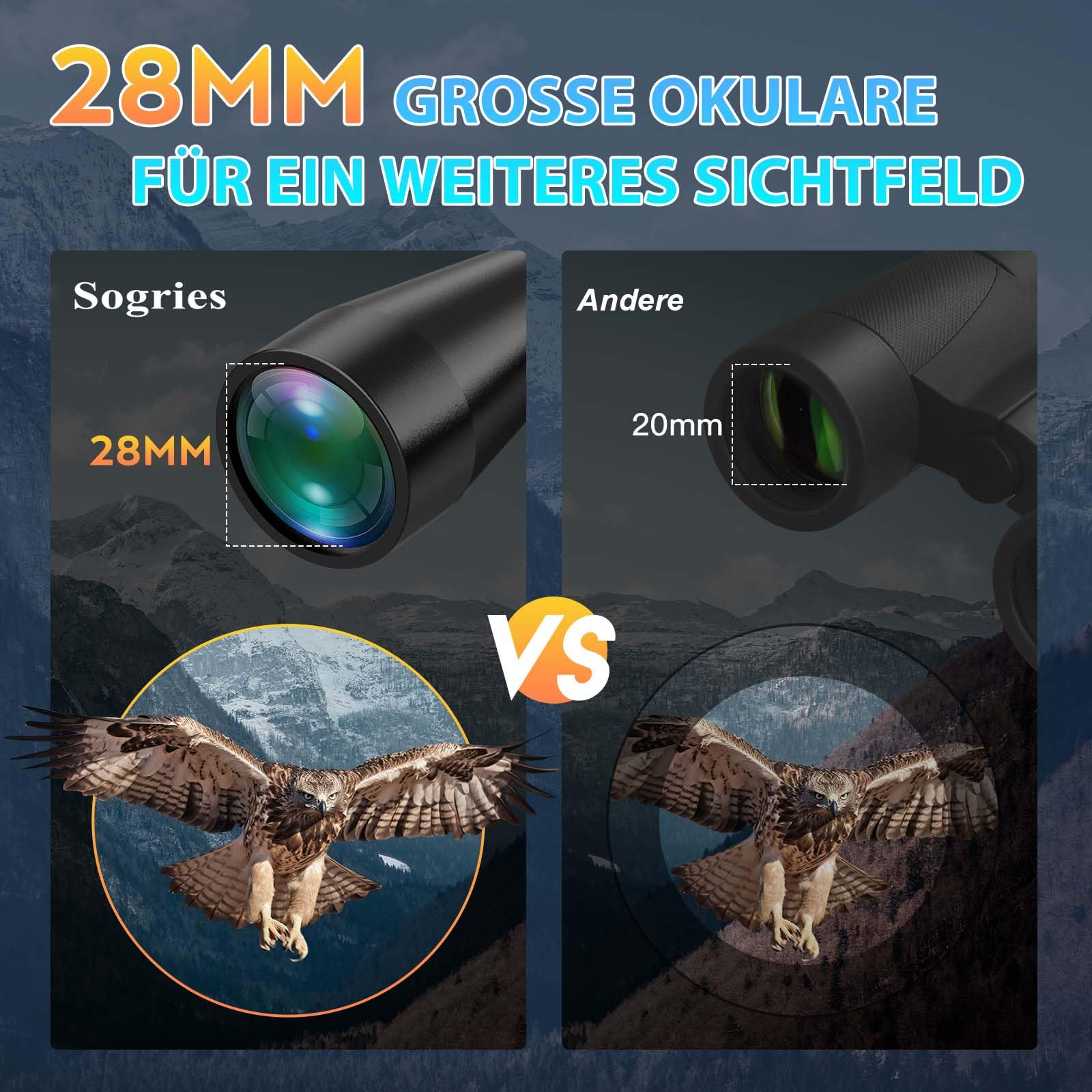 20 x 60 Fernglas für Erwachsene, leistungsstark, wasserdicht und beschlagsicher, kompaktes Fernglas für Vogelbeobachtung mit schlechten Lichtverhältnissen, Jagd, Reisen, inklusive Tragetasche