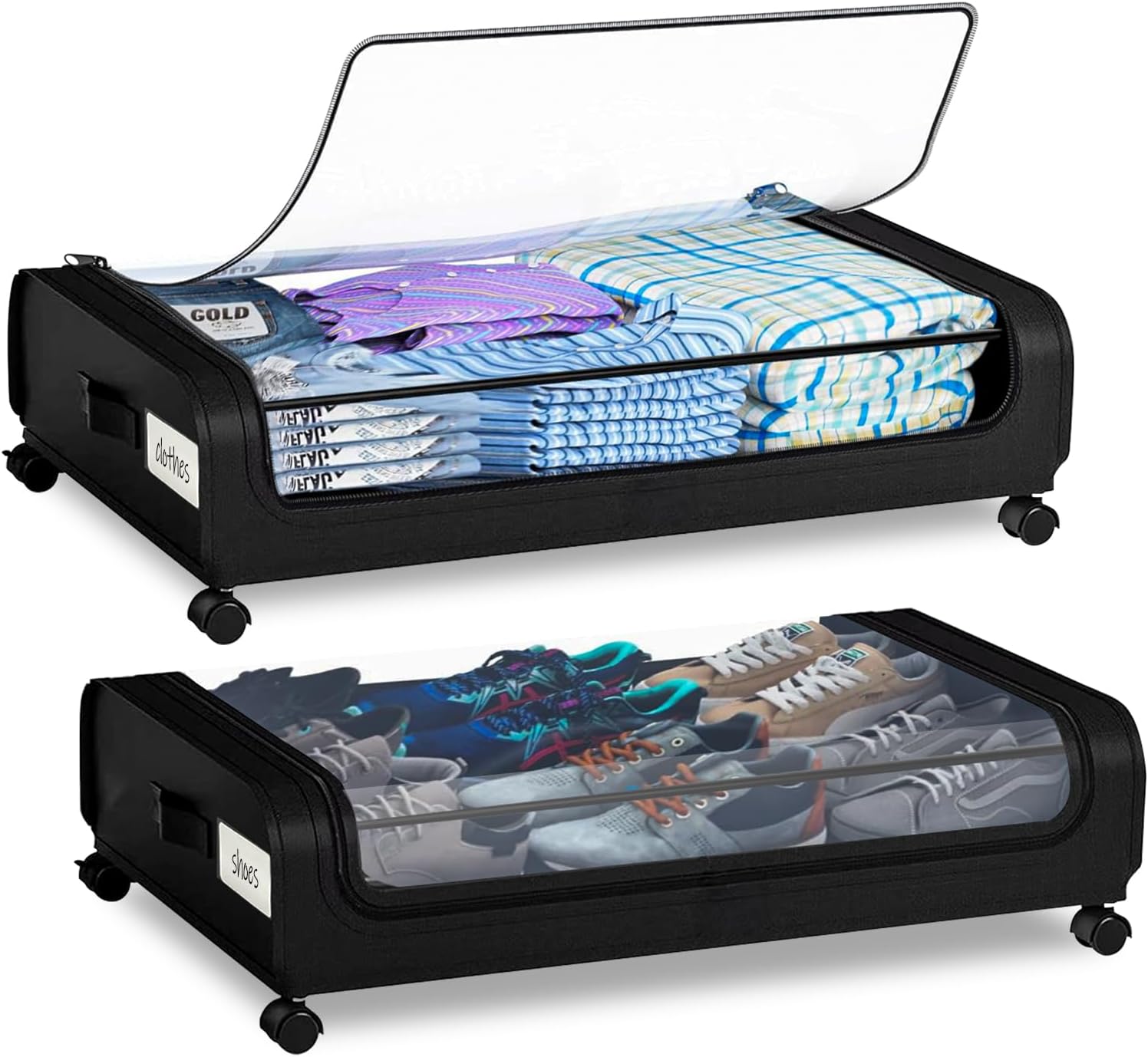 Under the Bed Storage with Wheels – 4 Pack Underbed Storage Organizer with Lids, Large Rolling Storage Bins for Blankets, Shoes, Clothes – Space Saving Underbed Storage Box