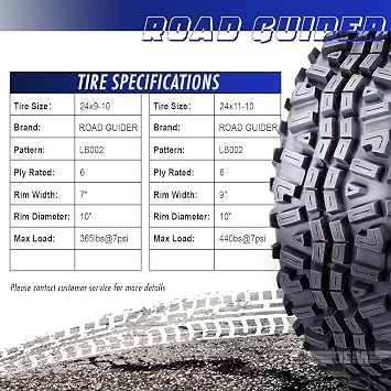 ROADGUIDER Set4 ATV Tires 24x9-10 24x11-10 for 05-16 Kawasaki Mule 610 4x4
