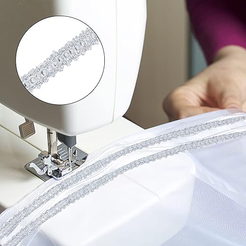 Miniatura 6 de GORGECRAFT Cinta de encaje con borde metálico, de 15 yardas, cinta de costura de tela de poliéster, adornos decorativos para cortinas, manualidades,