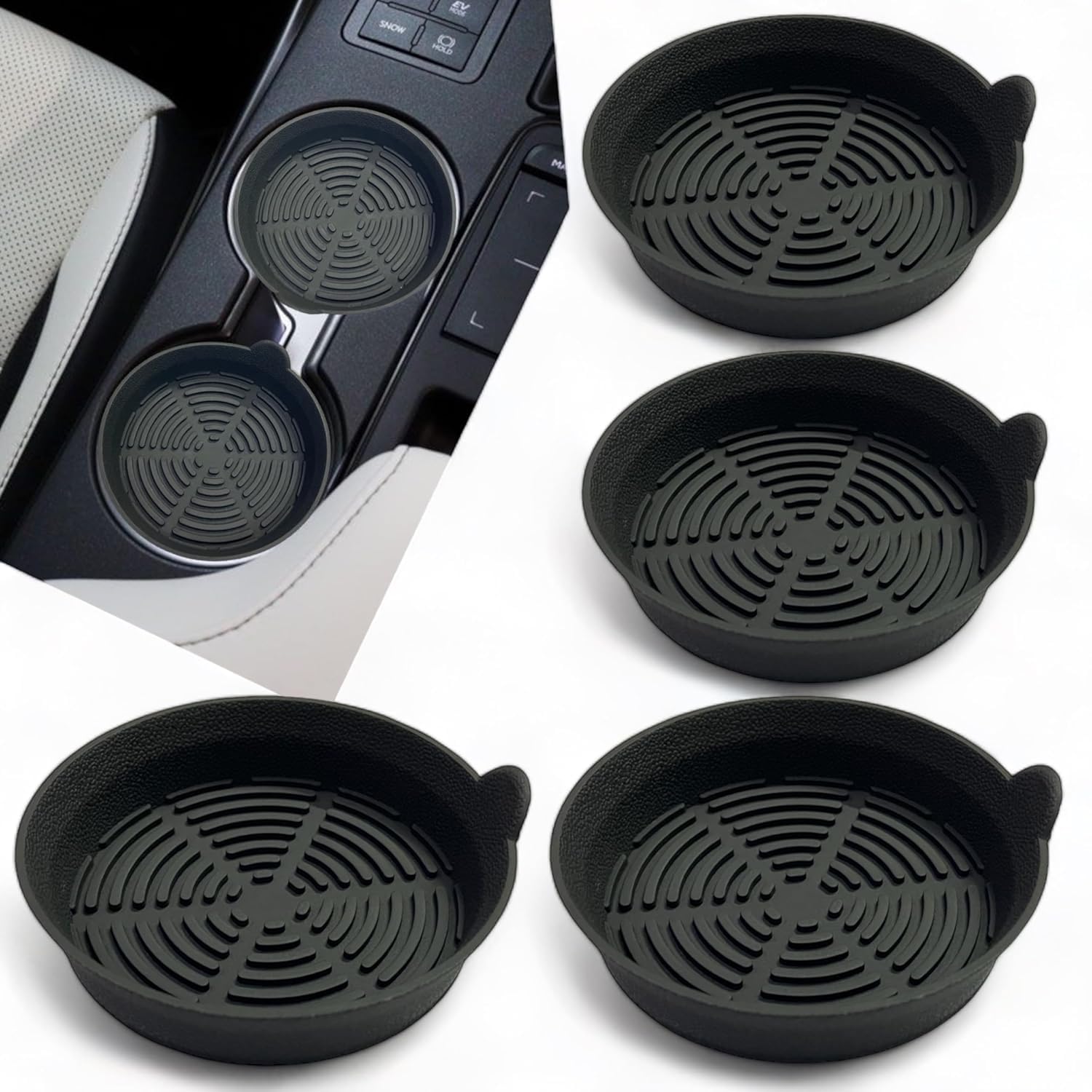 Silicone Car Cup Coaster Set of 4 | Compatible with Kia Seltos | Kia Seltos Accessories | Anti-Slip Cup Holder Insert | Black-image-19