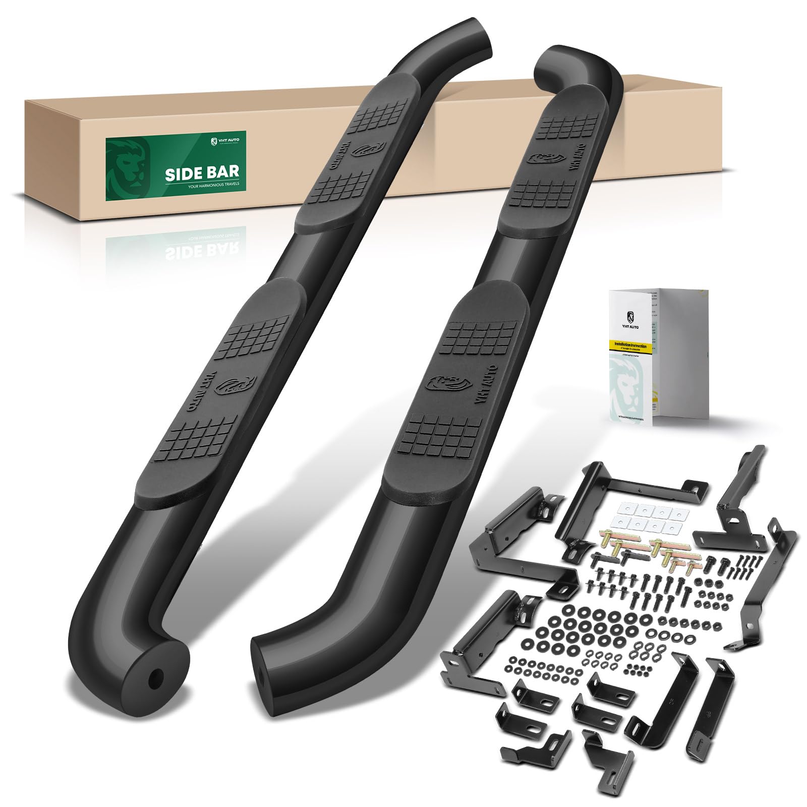 YHTAUTO 4 Inch Running Boards Side Steps Compatible with Jeep Grand Cherokee 2011-2021, SUV, Oval Bent Ends Carbon Steel Black Powder, Cab Side Step