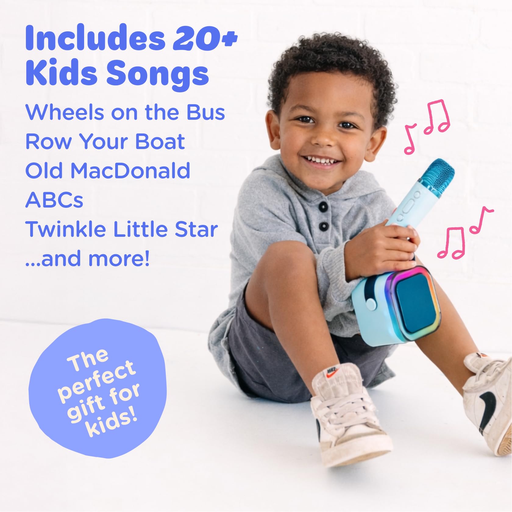 Move2Play, Macchina per karaoke per bambini, include oltre 20 canzoni per bambini, 2 microfoni, connessione con Bluetooth, regalo per bambini dai 3, 4, 5, 6, 7 anni in su, giocattolo per ragazze