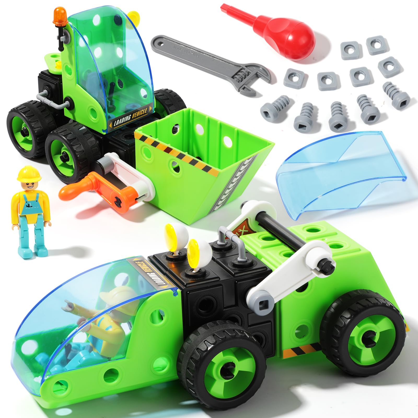 Kids Construction Truck Toy for Boys Girls Age 3 4 5 Years, Building Take Apart Toys with Wrench & Screwdriver, Toddler STEM Educational Christmas Birthday Gift