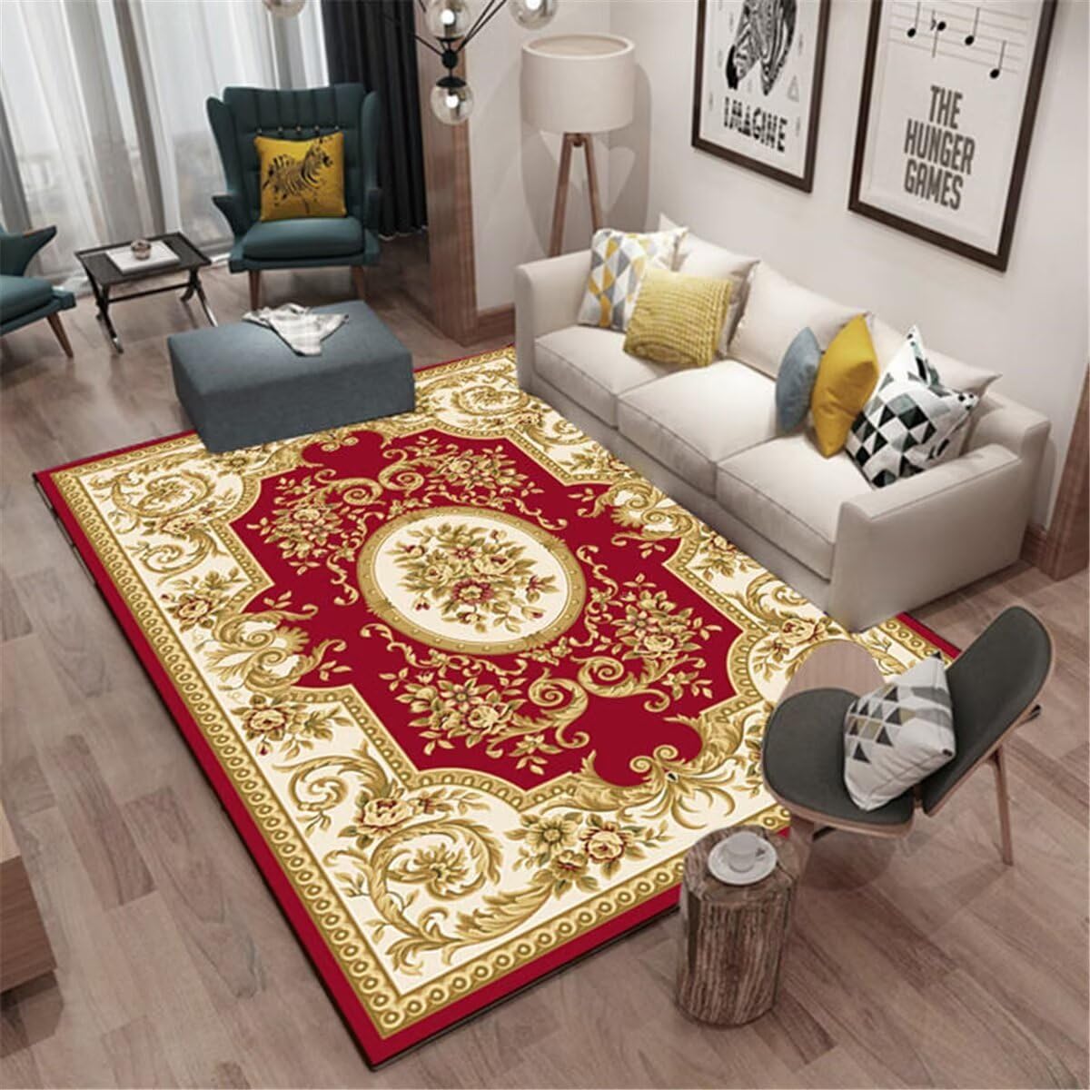 Tapis de chambre imprimé rouge ultra doux lavable en taille 50x80cm