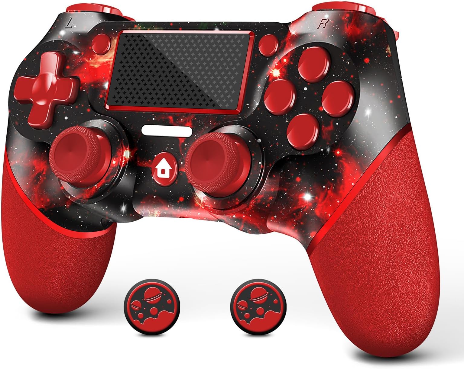 AceGamer Wireless Game Controller for PS4, Custom Red Universe Design with Anti-Slip Grip,Compatible with PS4/Slim/Pro/PC with Double Vibration/6-Axis Motion Sensor/Audio Function