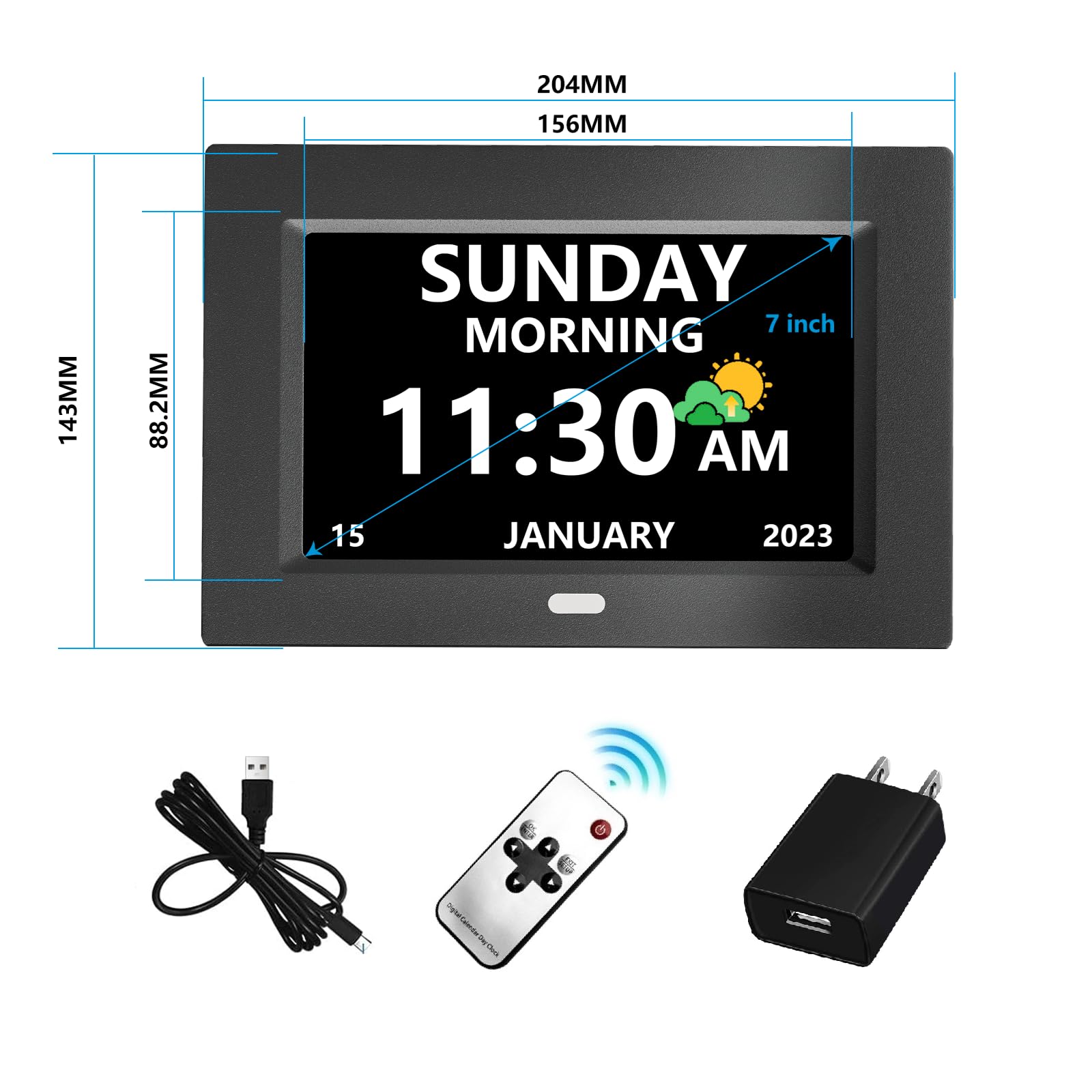 MRCHYDZ 17,8 cm Uhr mit Tag und Datum für ältere Menschen, großes Display, Digitaluhren, 12 Alarme, 3 Anzeigemodi, große Schrift, Alzheimer-Uhr, Wecker für Senioren, Auto DST, Schwarz | 12 Alarme 3 Anzeigemodi Große Schrift Alzheimer Uhr Wecker für Senior