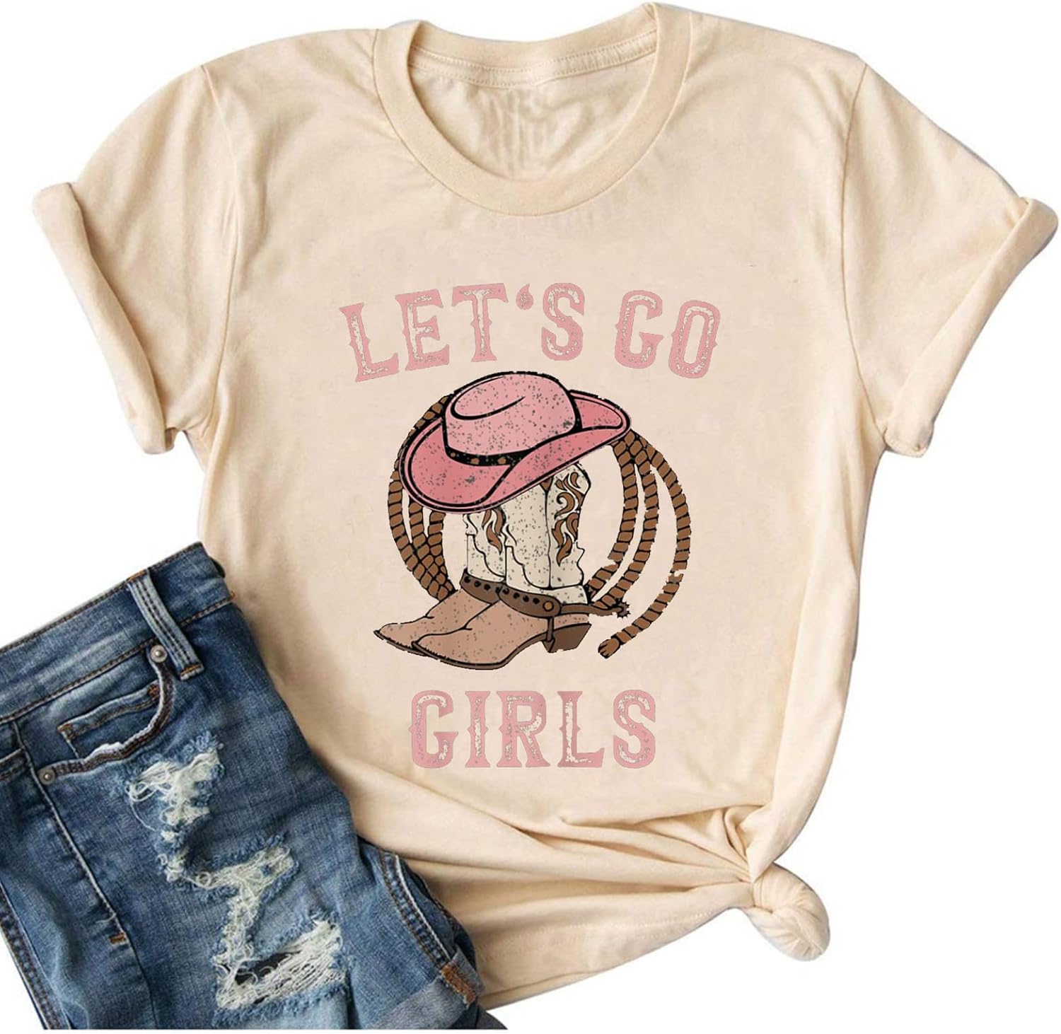 Western Cowgirl Shirts Let's Go Girl Shirt Cowboy Hat Boots Short Sleeve Tops