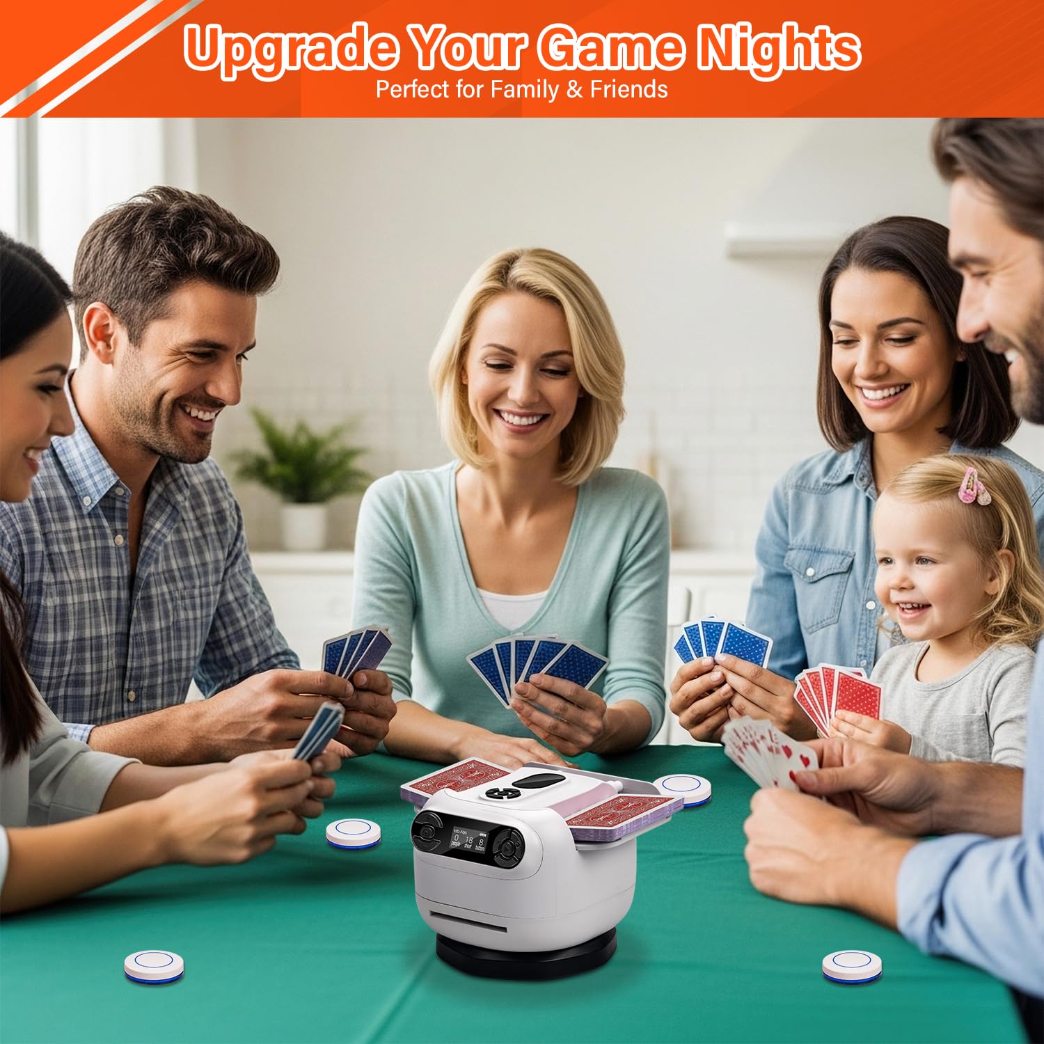 Kartenmischmaschine 2-in-1 Wiederaufladbarer Automatischer Kartenmischer 360° Drehbar für UNO Blackjack Texas Hold'em