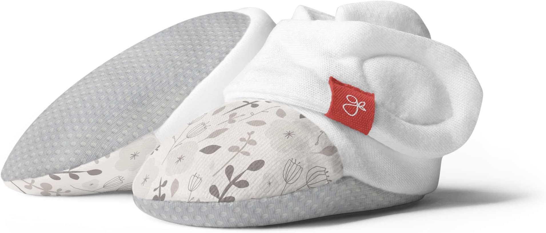 Goumikids goumiboots, Soft Stay On Booties Keeps Feet Warm and Adjusts to Fit as Baby Grows (6-12 Months, Hello Baby Brown, Enchanted Garden Gray)