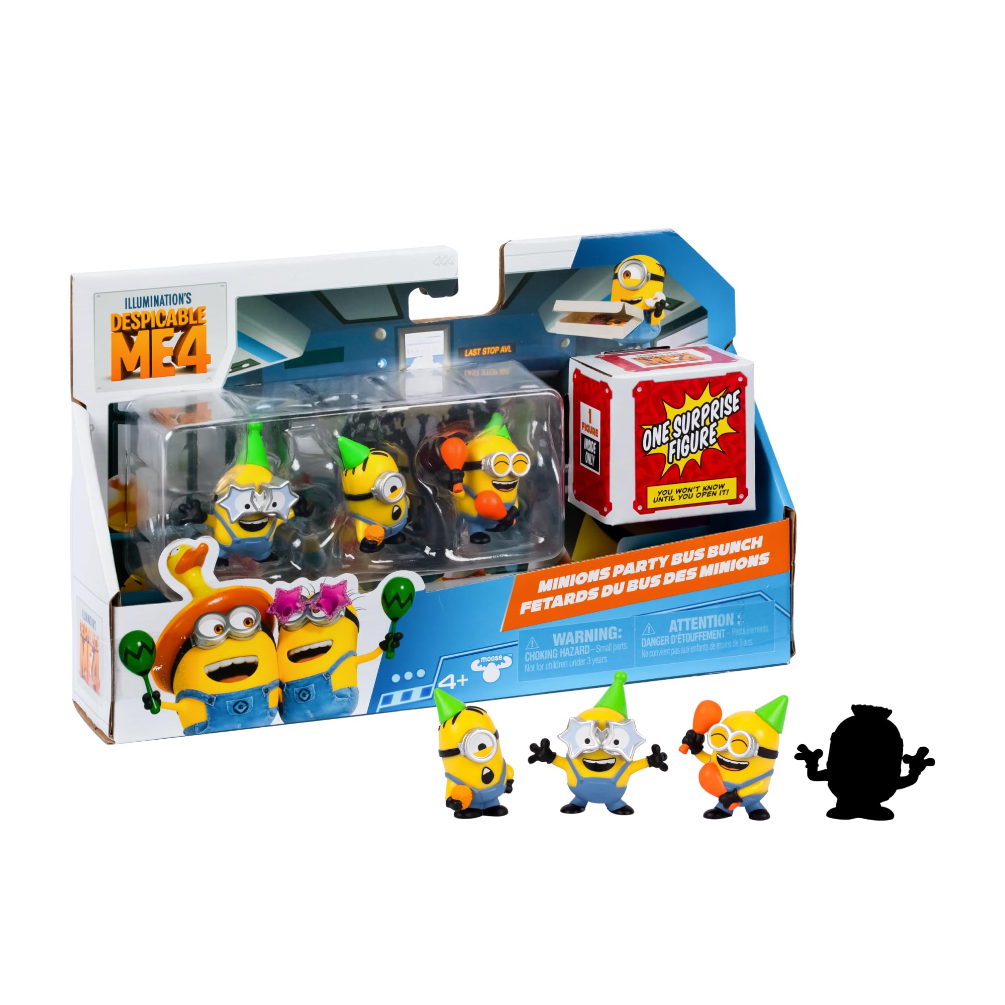 DesSPICABLE ME MN401200 Minions Action Figures, Party Bus Theme, 3 Figures and 1 Secret to Discover, Size 5 cm, Age 3 Years, Famous (MN401200)