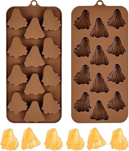 Moldes de silicona de Halloween, moldes de silicona fantasma, 2 unidades, adecuados para Acción de Gracias, helado de Halloween, caramelos de