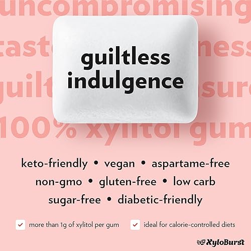 Miniatura 7 de XyloBurst Goma de mascar de xilitol  Sin azúcar, sin gluten, apto para dieta cetogénica, sin aspartamo, goma de mascar para la salud bucal  Canela