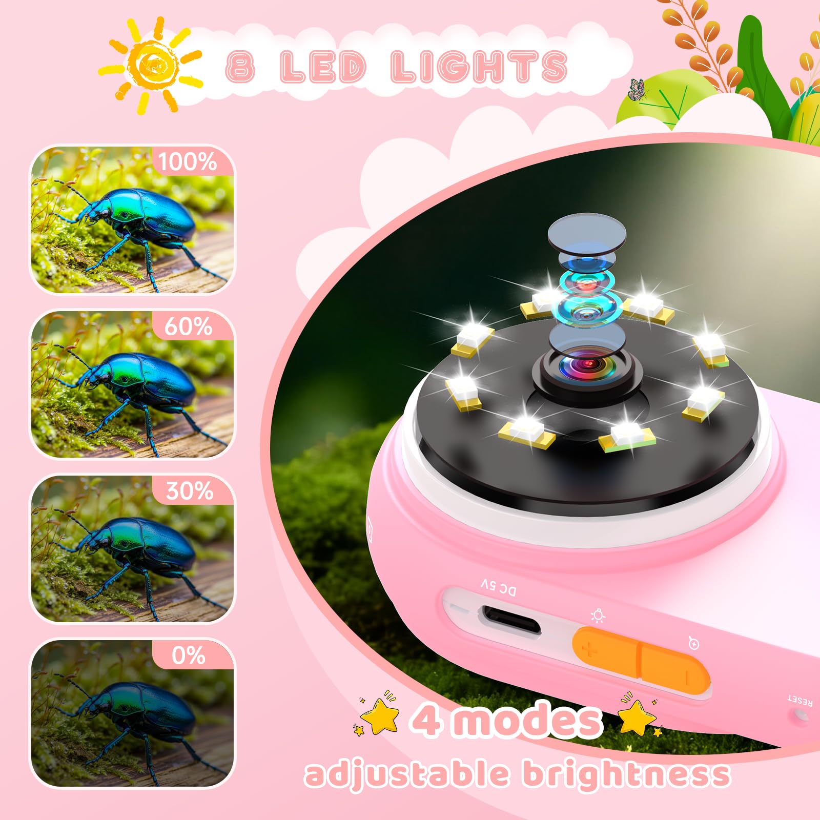 Microscope for Kids, Digital Magnifying Glass Kids with 2.0" HD Screen, Portable Handheld Camera Miniscope with Light - Image 4