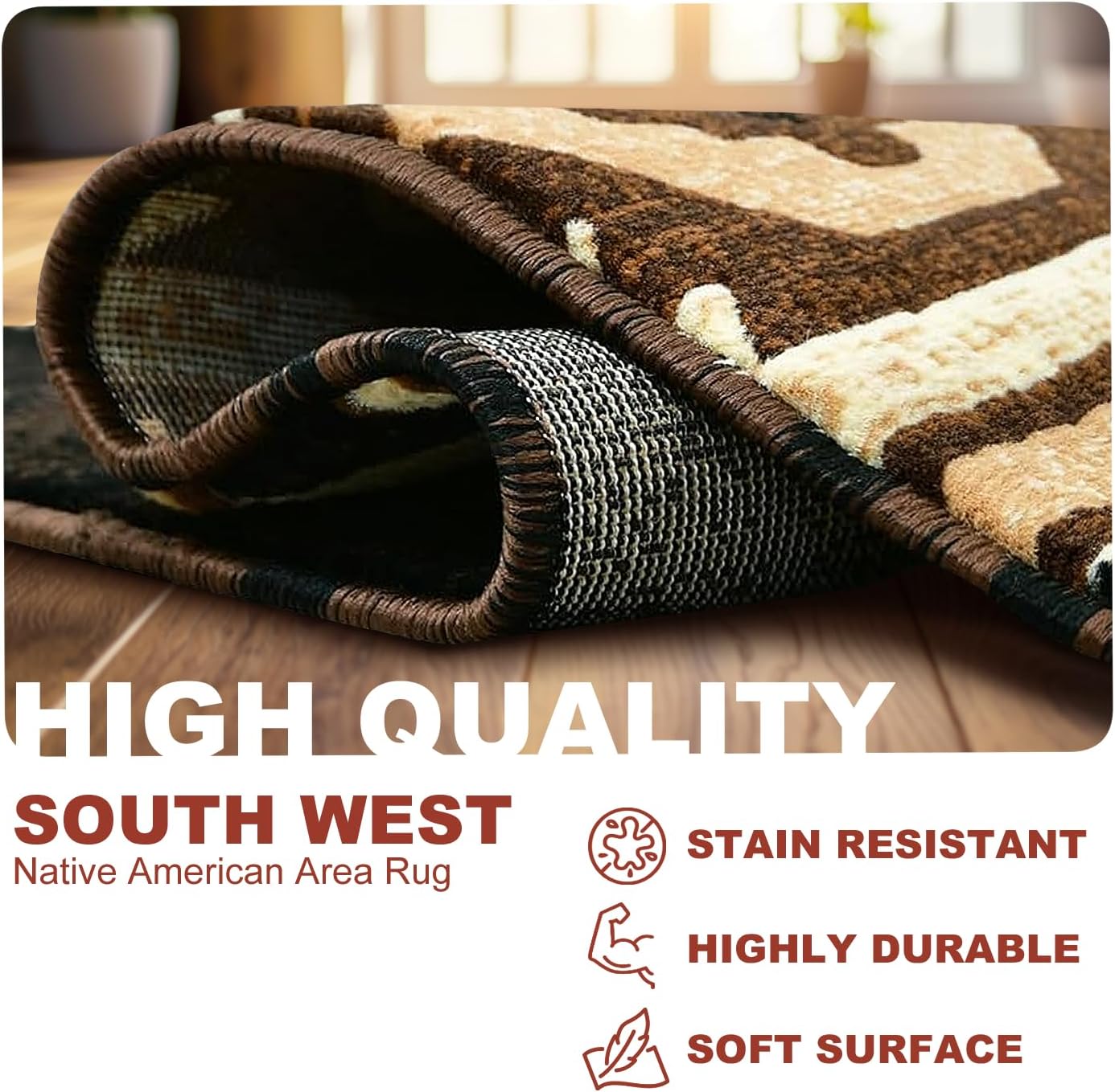 YHSF Southwestern Area Rug - Anti Static, Washable, Soft Native American Tribal Floor Rugs for Living Room, Bedroom, Hallways, and More - Easy-to-Clean Home Decors - Black, 2 Feet x 7 Feet