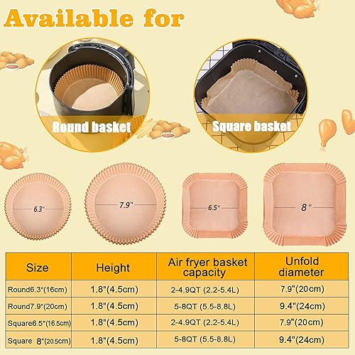 Miniatura 2 de KERIQI Forros desechables para freidora de aire, 100 piezas de papel pergamino antiadherente, resistente al aceite, impermeable, papel de hornear de
