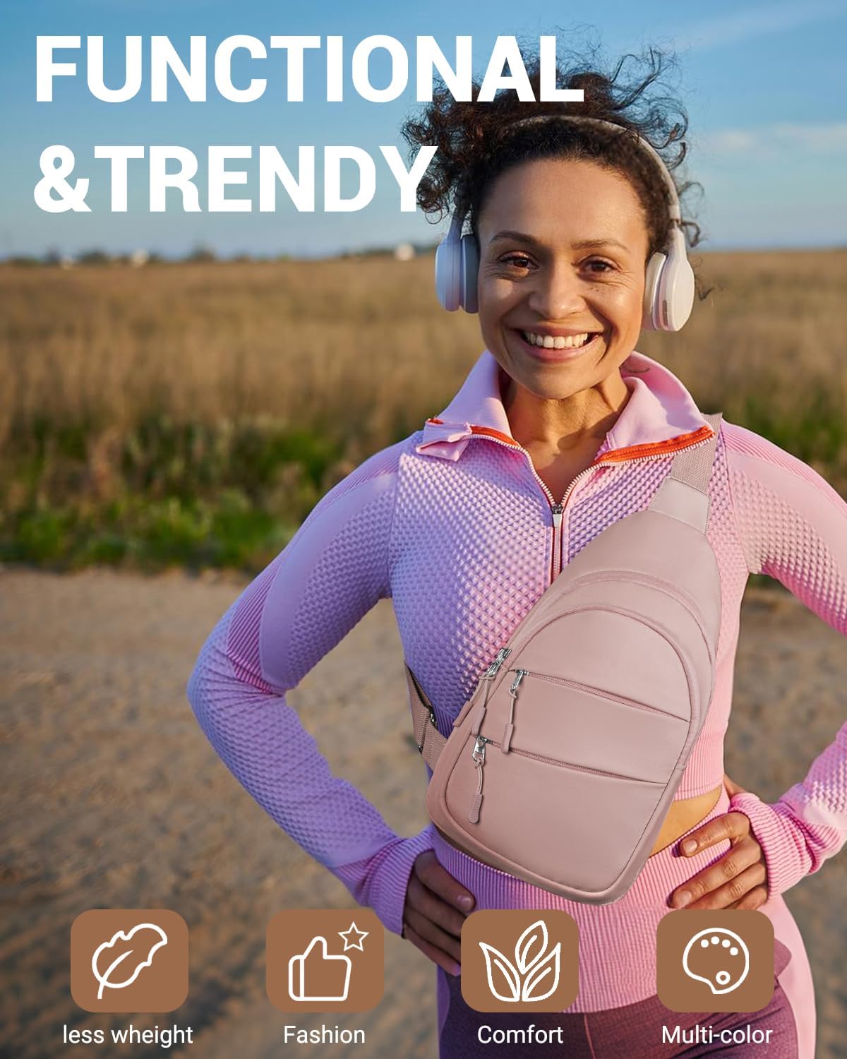 Tuwubi Crossbody Bags for Women, Sling Bag for Men, Small Hiking Backpack Anti Theft Lightweight for Outdoors Travel (M, Pink) - Image 3