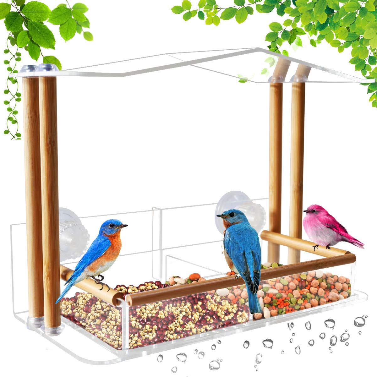 Display4top Outside Acrylic Balcony Window Bird Feeder With Drain