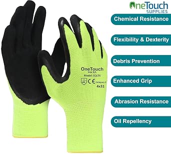 A406 24 Pairs Work Gloves Latex foam coated Gloves Work Grip Glove High Visibility Latex Foam Builders Gardening Grip Gloves (XXL/11)
