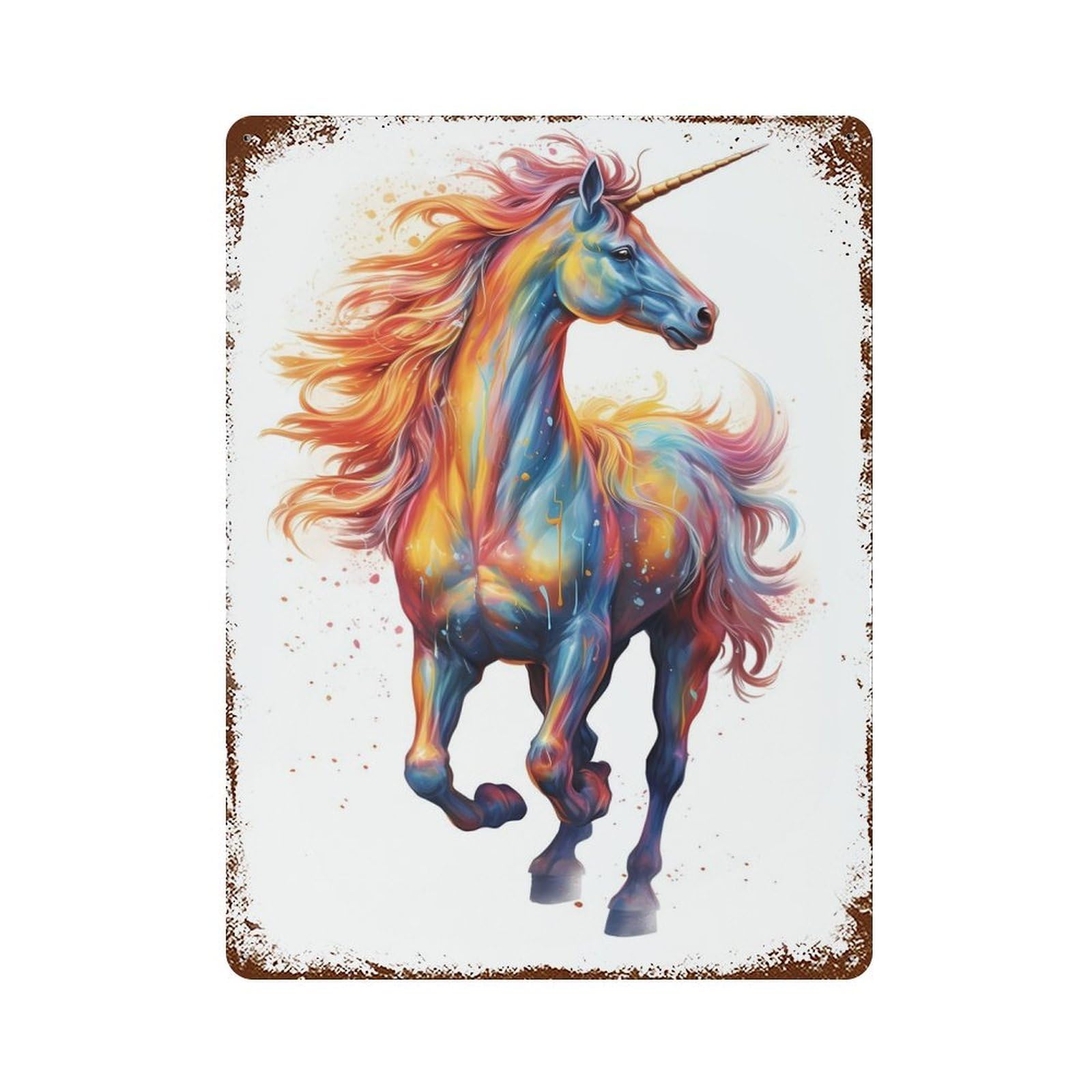 Unicorn Color Aged Metal Wall Plaque 15.7"x11.8", for Living Room, Hallway And Home Decor, Shabby Chic Decor