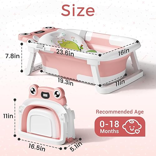 Miniatura 3 de Bañera para bebé, bañera plegable para recién nacidos de 0 a 24 meses con cojín suave y termómetro, bañera portátil de viaje para recién nacidos con
