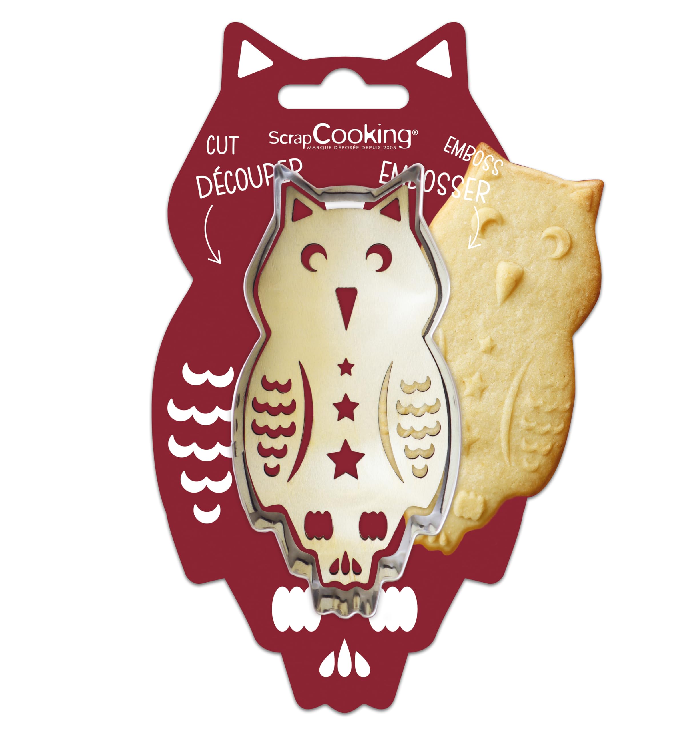 ScrapCooking 2103 Wooden Owl Cookie Cutter and Embosser Kit - Stainless Steel Cookie Cutter for Biscuits - Shortbread Pastry Accessory Mould - Sorcerer, Witchcraft