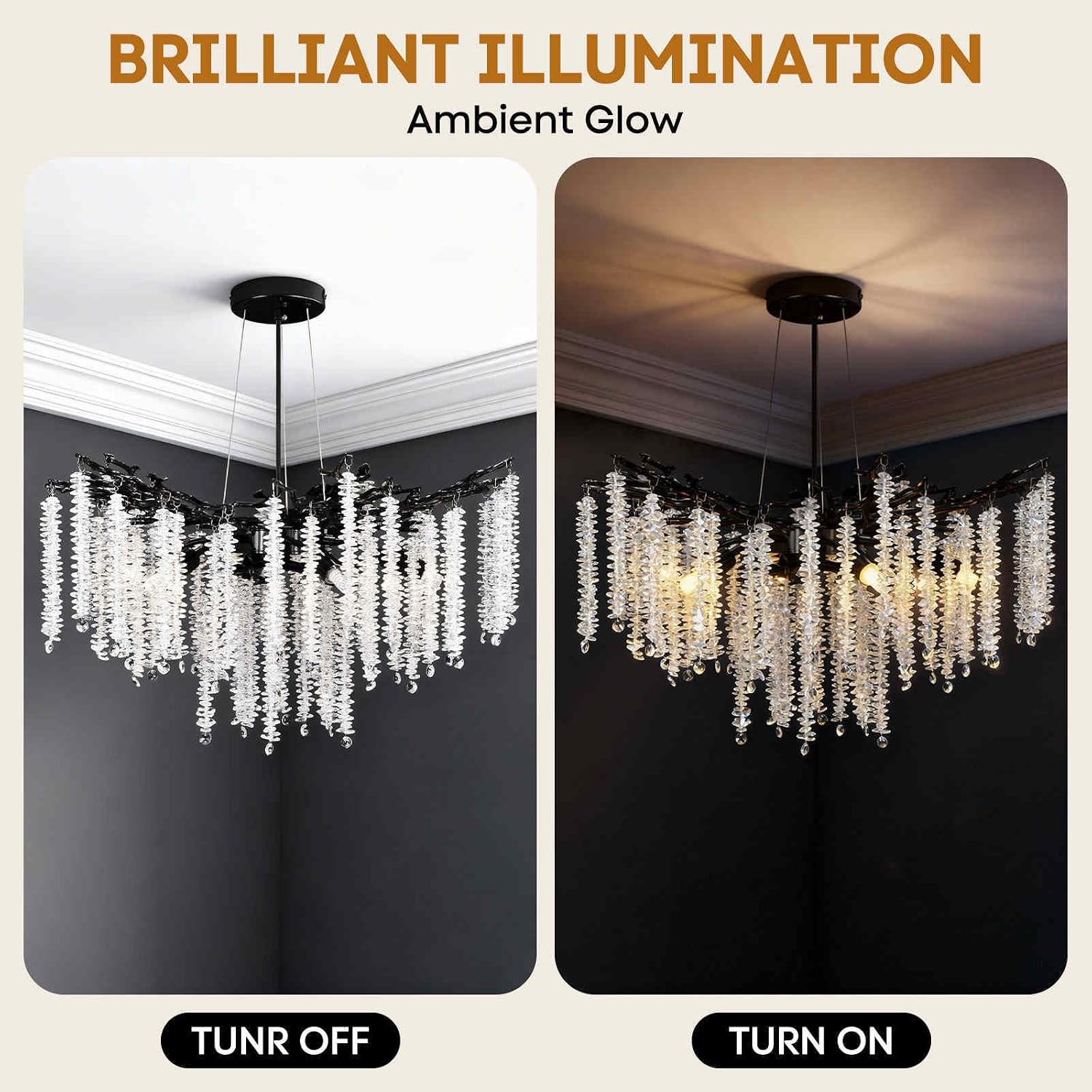 Crystal Chandelier D23.7 Modern Chandeliers for Dining Room K9 Tree Branches Chandeliers 6-Light Luxury Pendant Lighting for Living Room, Bedroom, Foyer, Kitchen Island