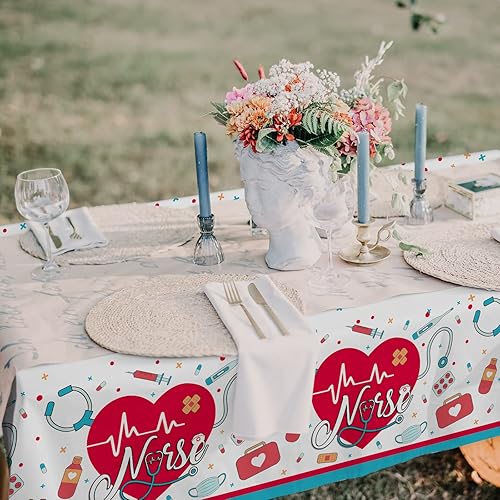 Miniatura 4 de Gatherfun Decoraciones de fiesta de graduación de enfermera, paquete de 3 manteles rectangulares impermeables desechables de color rojo de 54 x 108