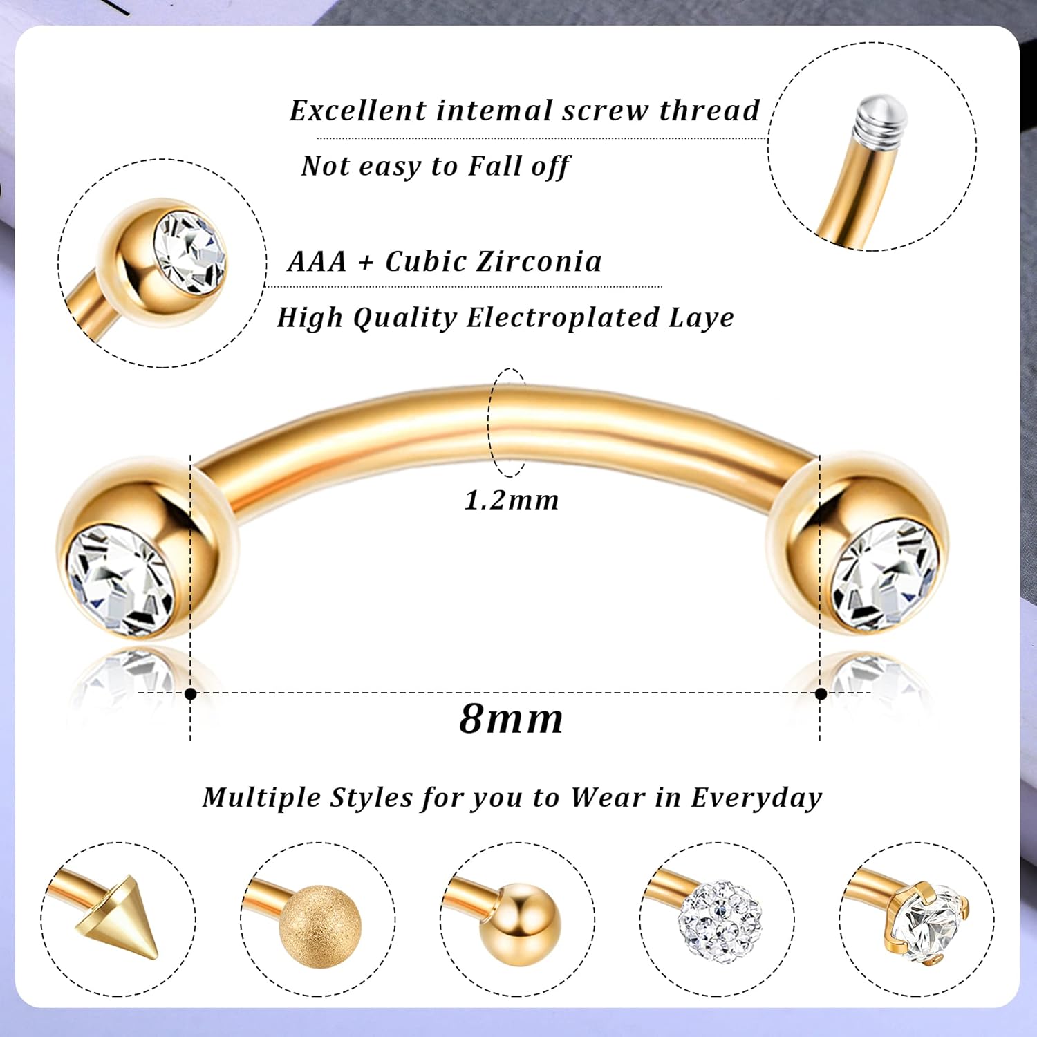 Drperfect 12 PCS Rook Piercing Jewelry Rook Earrings for Women Men Eyebrow Rings 16G Stainless Steel Curved Barbell Dangle CZ Belly Lip Ring Cartilage Daith Surface Tragus Piercing Jewelry - Image 2