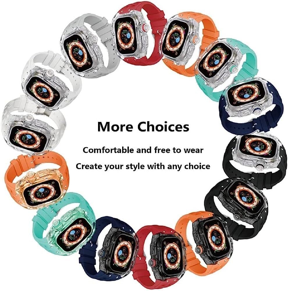 Funda transparente para reloj + correa de silicona líquida, para Apple Watch de 49 mm, estilo RM, funda de protección completa, accesorios de correa deportiva, para hombres y mujeres, serie 8