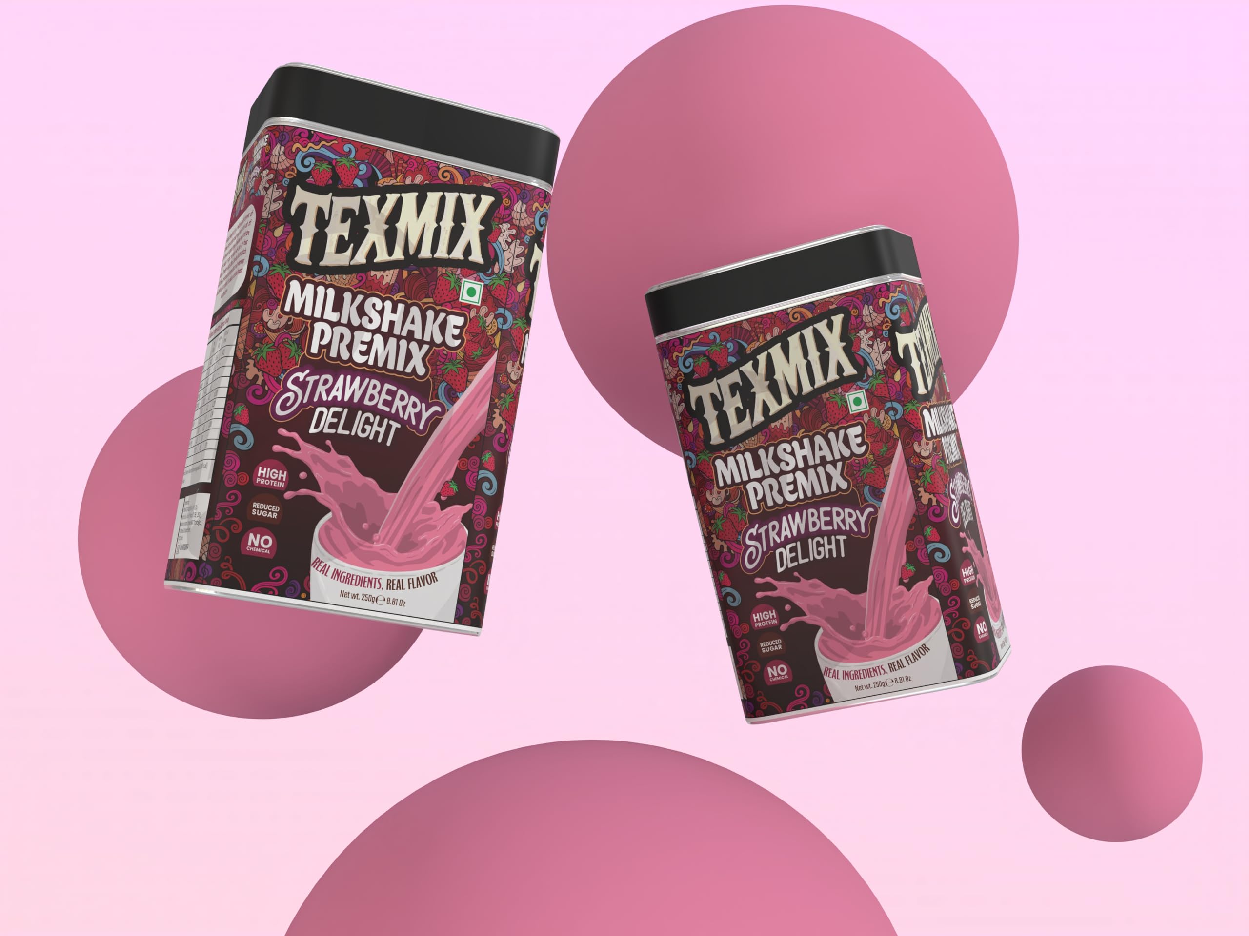 TEXMIX Milkshake Premix Strawberry Delight Real Ingridiants Real Flaovours 250 grams-image-24