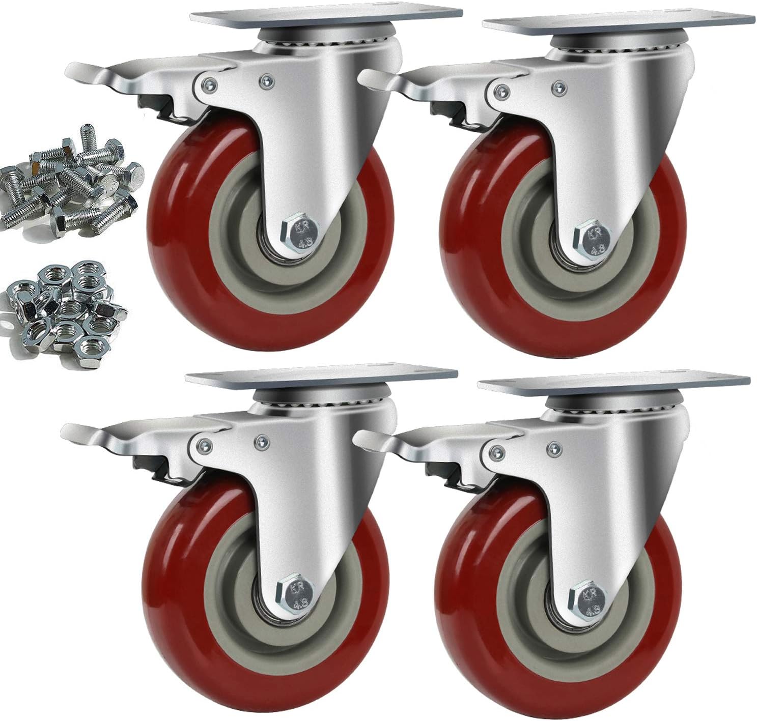 Copsrew 3" PVC Heavy Duty 1000lbs Swivel Rubber Caster Wheels with Safety Dual Locking Casters Set of 4 with Brake