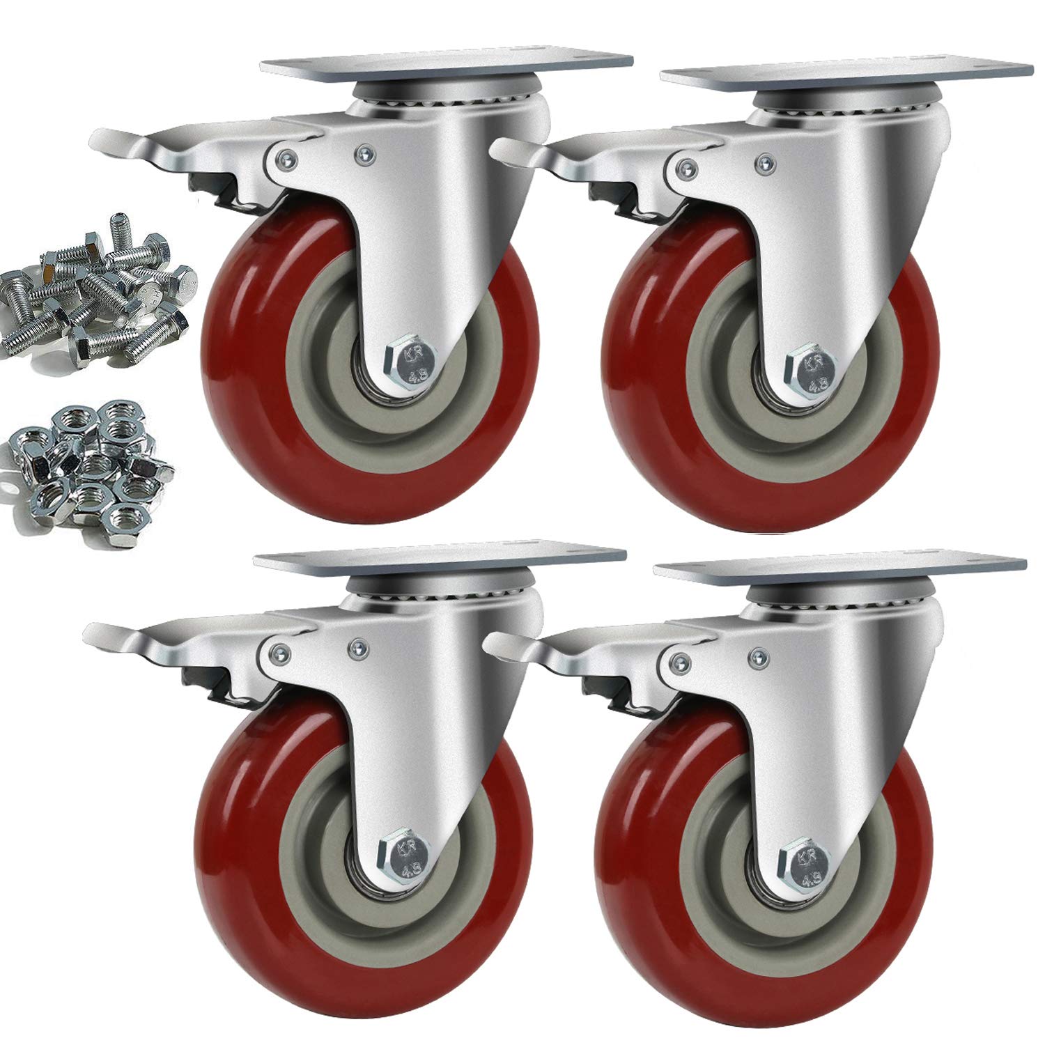 Copsrew 4" PVC Heavy Duty 1200lbs Swivel Rubber Caster Wheels with Safety Dual Locking Casters Set of 4 with Brake (B07WHGF9NZ) Amazon Price History, Amazon Price Tracker