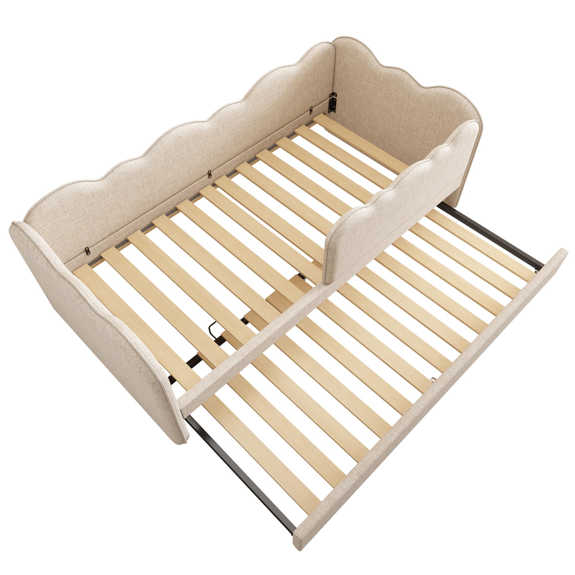 Kebnor Polsterbett Daybett 90x190cm,Tagesbett Schlafsofa mit Ausziehbett 90x190cm, Kinderbett mit Lattenrost, ohne Matratze (Leinen, Beige)