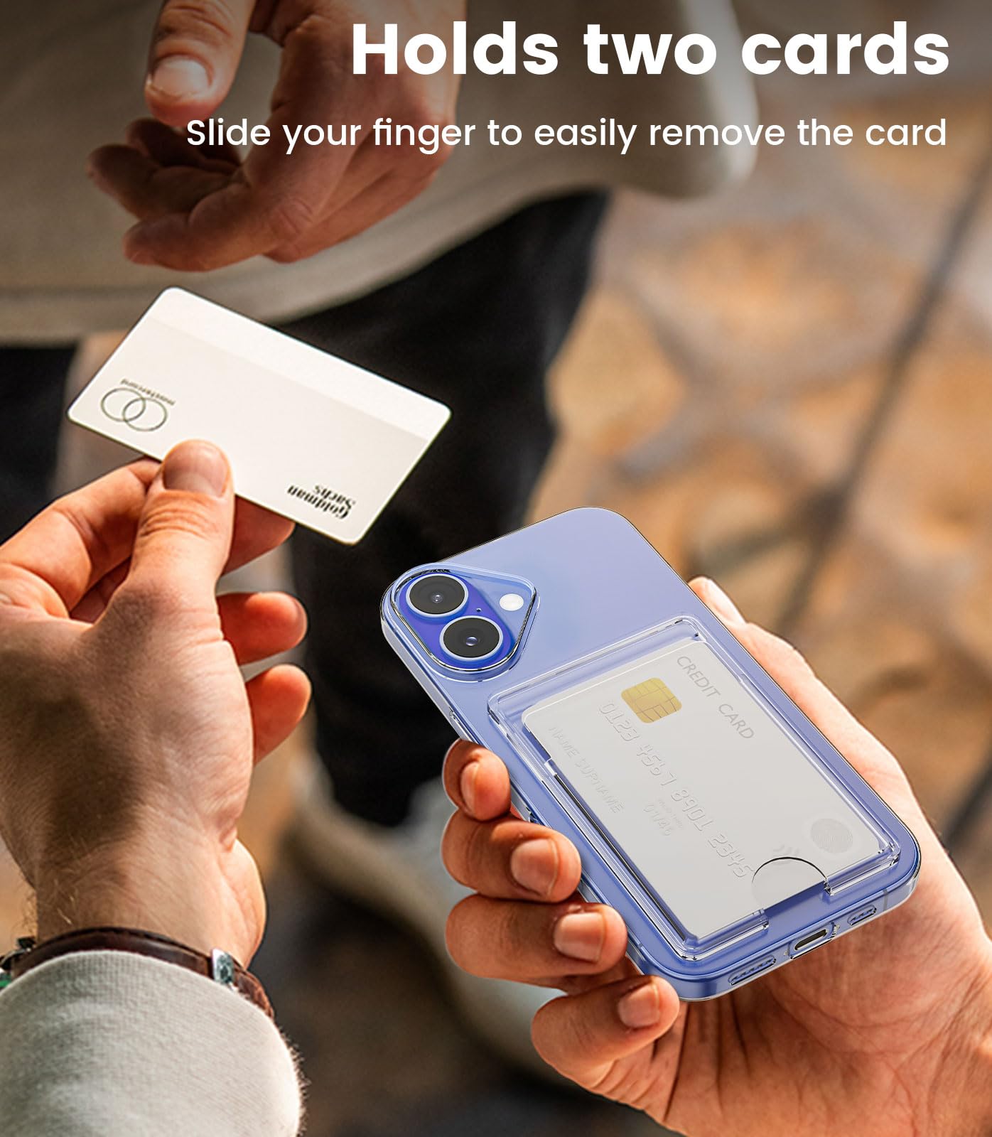DEVASO Cover per iPhone 16 Custodia Trasparente con Porta Carte，Portafoglio Custodia Protettiva in Silicone Sottile Morbido TPU Anti-Graffio Tasche Case per 2 Carte