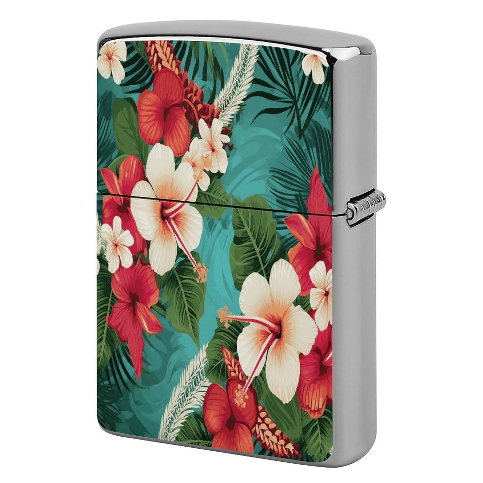 Btcowzrv Style Tropical Hibiscus Pattern Metal Lighter Case Sleeve Cover Holder