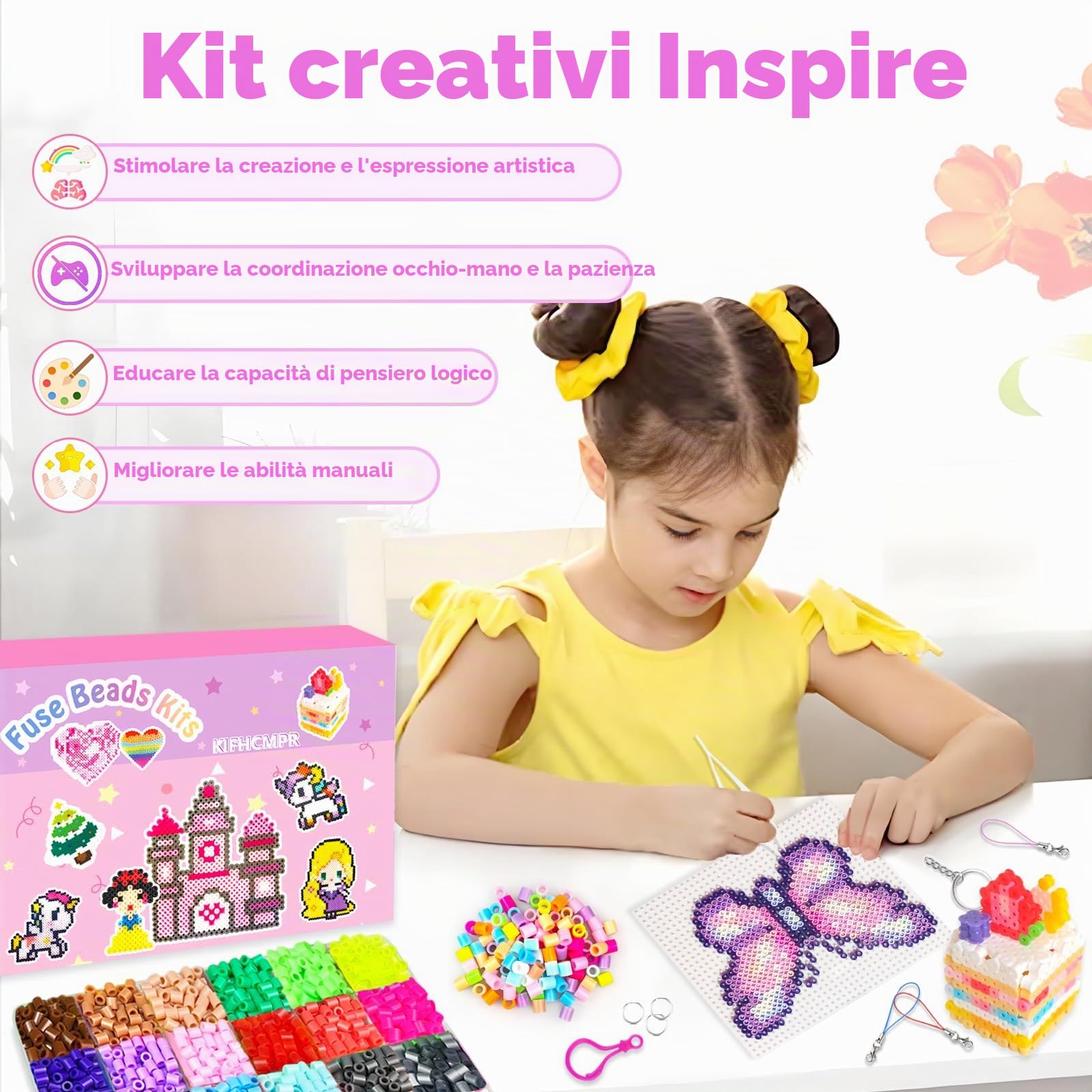 Perline da Stirare 5 MM, Perline a Fusione con Custodia-48 Colori, Pegboard, Guida Utente, Decorazioni, Set Gioco Creativo Natalizio Fai Da Te Regali Compleanno Natalizio per Bambini di 5+ Anni