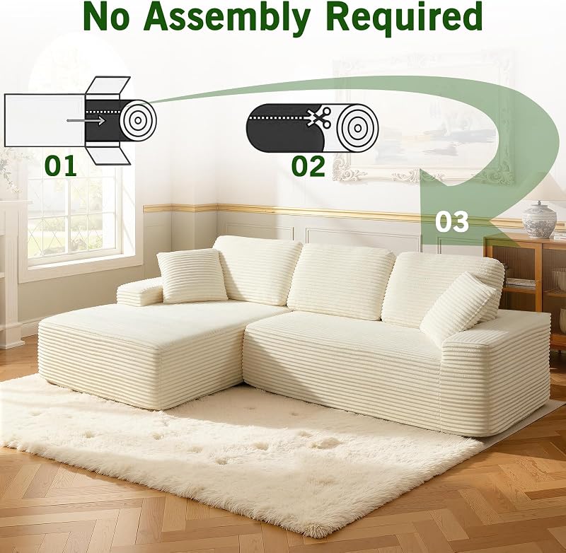 Modular Sectional Sofa, Convertible Sofa Bed, No Assembly Required Cloud Couch with Deep Seat, Modern L-Shaped Boneless Sofa for Living Room (Beige) image 4