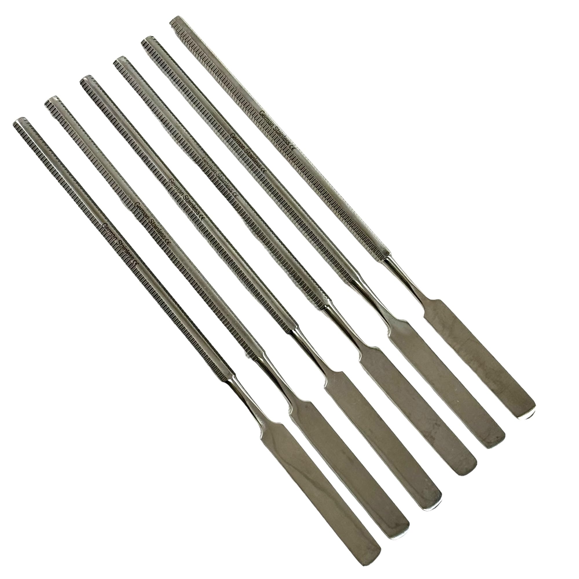 6 pcs Dental Spatulas Cement Restorative Mixing Spatulas Single-Ended Flat with Knurled Textured Handle Grip - German Stainless Steel