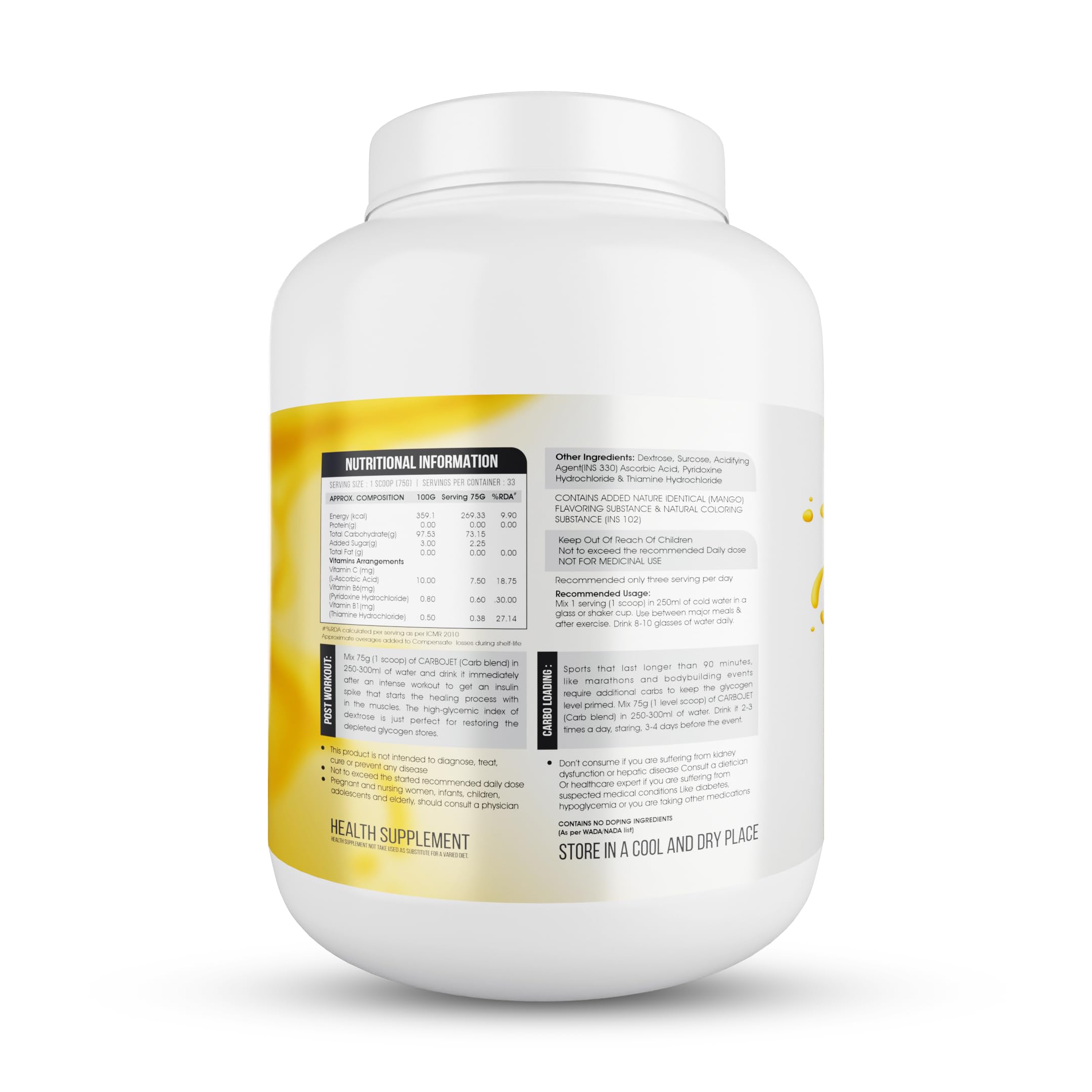 HF Series Carbojet Intra, Post Workout Carbs Powder | Increase Energy Hydration|2.5kg|Flavour-Mango Twist — Amazon image 3