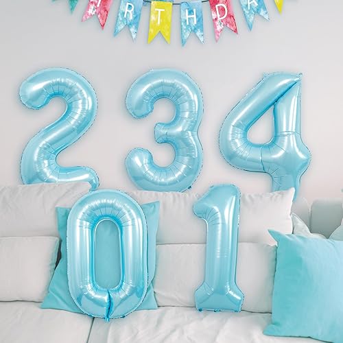 Miniatura 5 de Globo de número de luz azul, 40 pulgadas, decoraciones de fiesta para cumpleaños, baby shower, boda, unisex, incluye 1 globo, 1 rollo de cuerda, 1