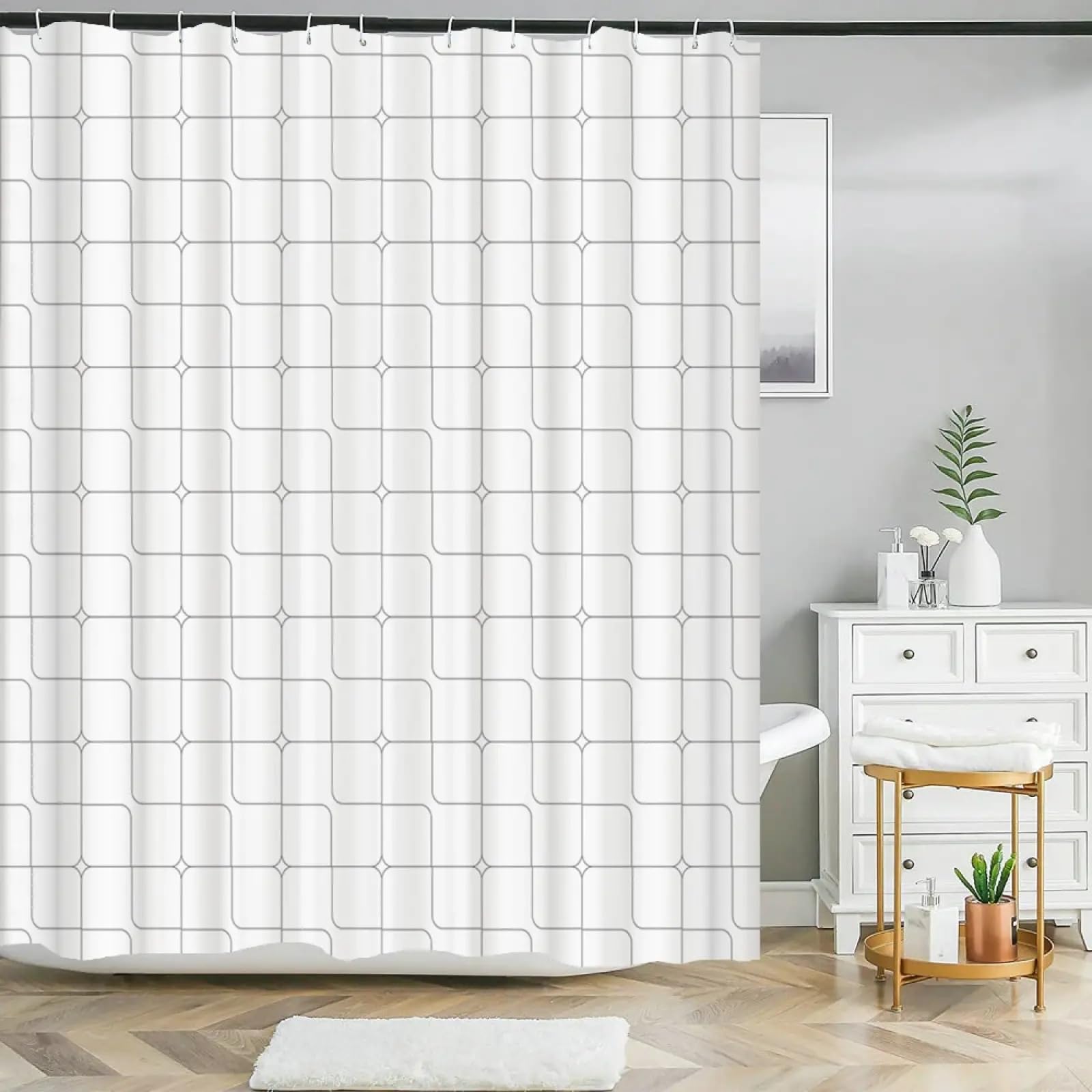 Rideau de douche noir et blanc imperméable à motif géométrique pour salle de bain 80x150cm