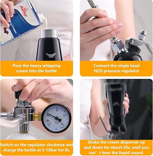 Miniatura 20 de Dispensador de crema de 8.5 fl oz para todas las aplicaciones en frío, batidor de crema de aleación de aluminio duradero con 3 boquillas decorativas