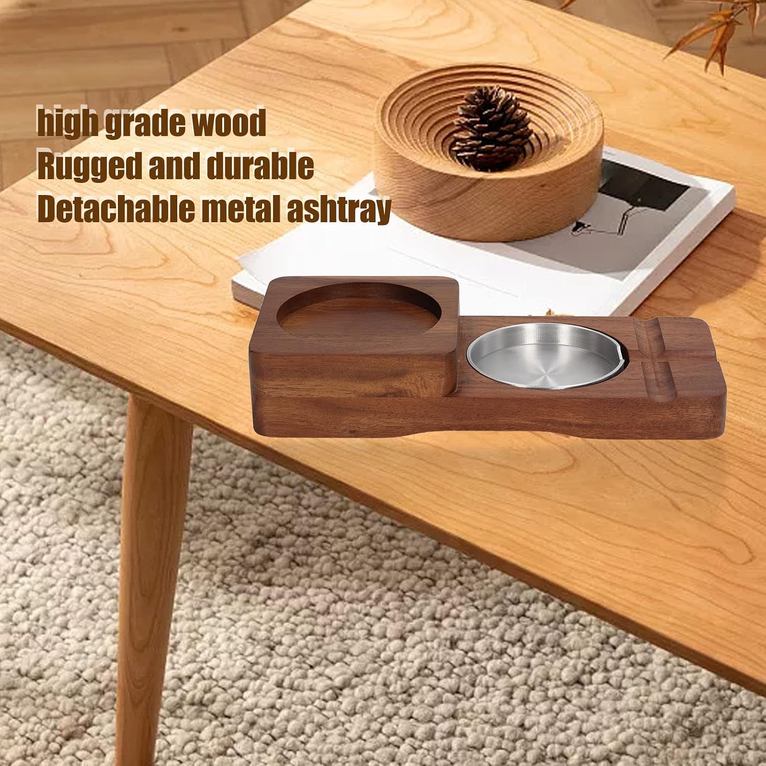 MINGZHE Wooden Ash Tray Home Ashtrays Coaster Whiskey Tray Wooden Cigar Ashtrays Coaster Retro Detachable Exquisite 2 in 1 Whiskey Tray and Cigar Holder for Home Bar Office(A)