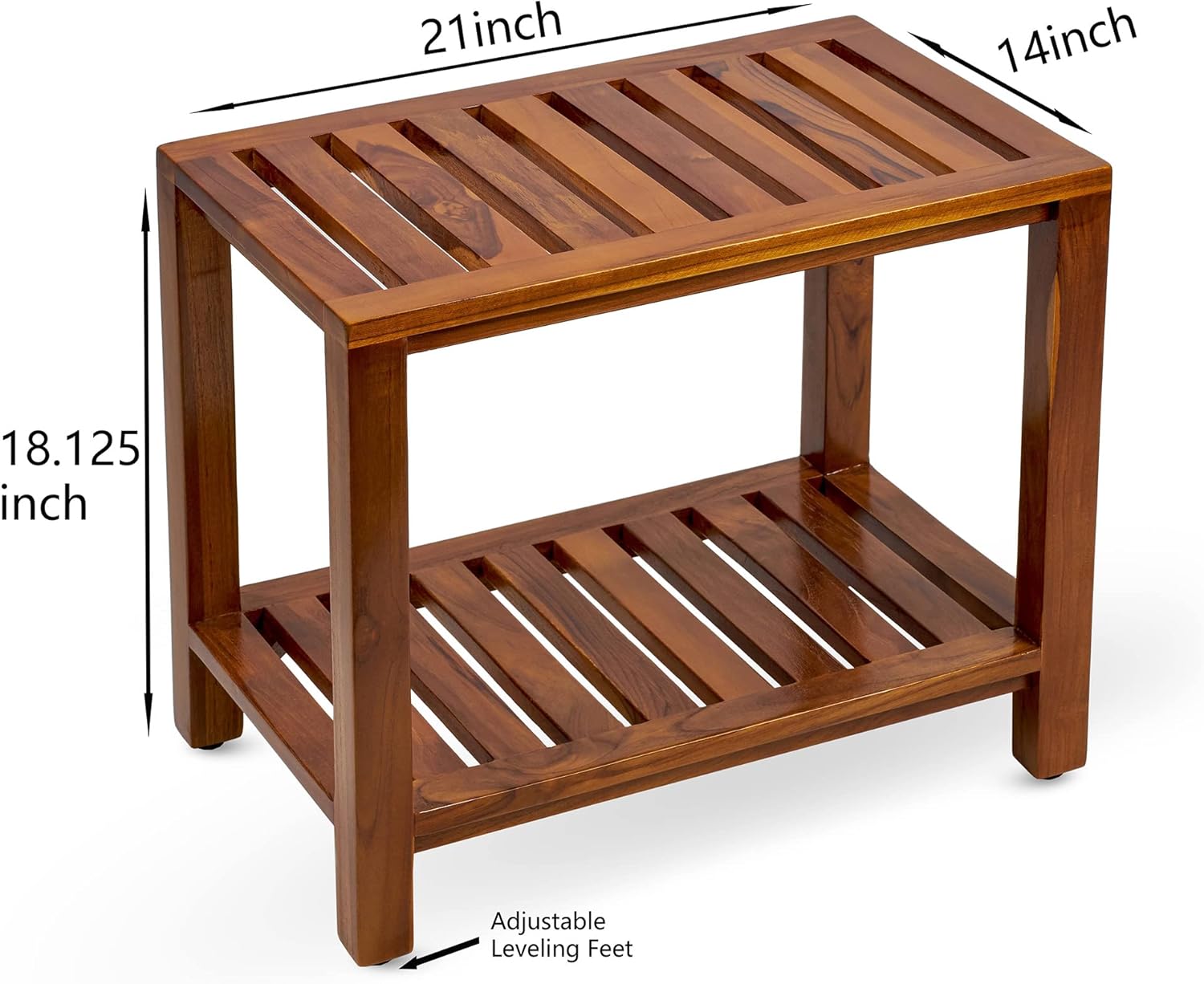 TeakCraft The Theia Teak Shower Bench, Fully Assembled Teak Wood Shower Stool for Elderly, Indoor, Outdoor Use Includes 21 Inch Shelf