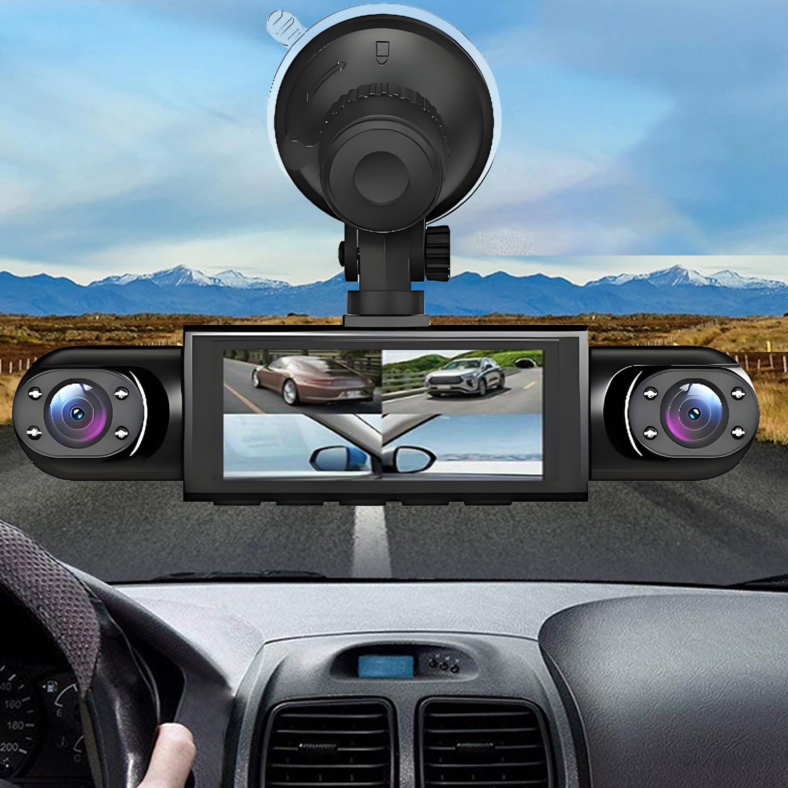 Telecamera da cruscotto a 4, registratore di guida anteriore e posteriore sinistro e destro, 1080p Full Car | Visione notturna, registrazione in loop, monitor di parcheggio, telecamera di
