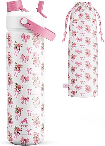 Miniatura 61 de POWCAN - Botella de agua térmica 2 en 1, sorbete y tapa con boquilla, antifugas, acero inoxidable sin BPA, apta portavasos automóvil, bebida fría 24