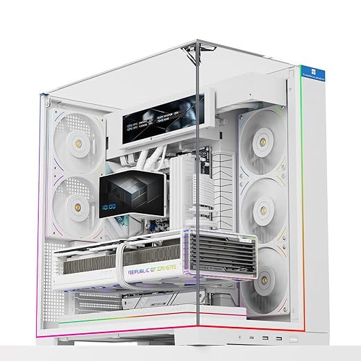 Thermalright A70 Vision White ATX Gaming case |Three Sides Without Stands,Panoramic Glass Panel|8 Fan Slots |Tower-Style Computer case|Equipped withType-C Interface|Comes with a 9.16-inch LCD Display